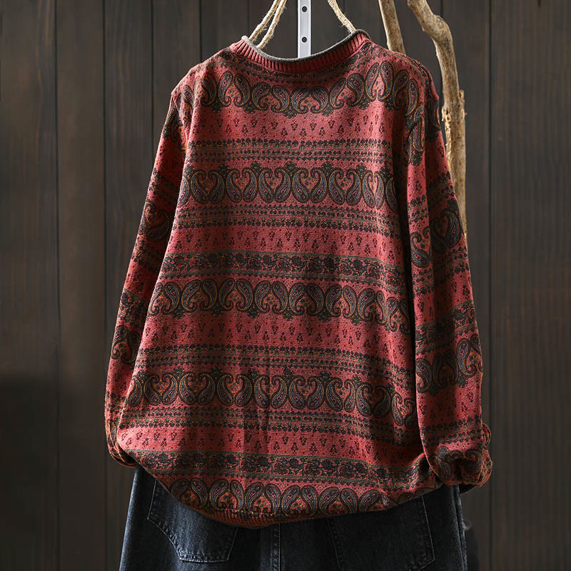 Buddha Stones ​​Herbstpflanzen-Blumenmuster Rundhalsausschnitt Langarm Damen Baumwollpullover mit Tasche - image 4