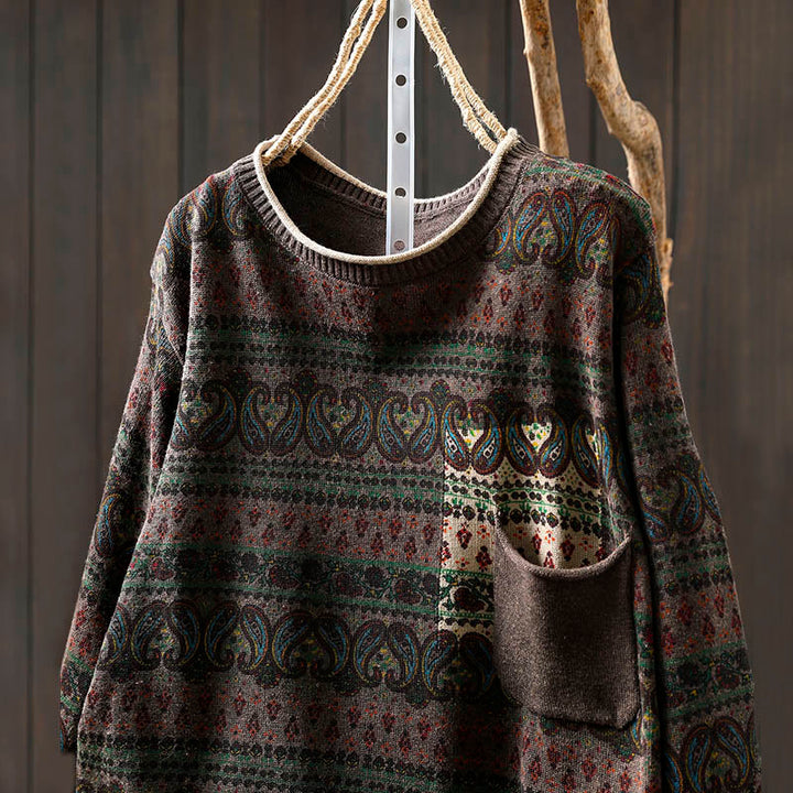 Buddha Stones ​​Herbstpflanzen-Blumenmuster Rundhalsausschnitt Langarm Damen Baumwollpullover mit Tasche - image 18