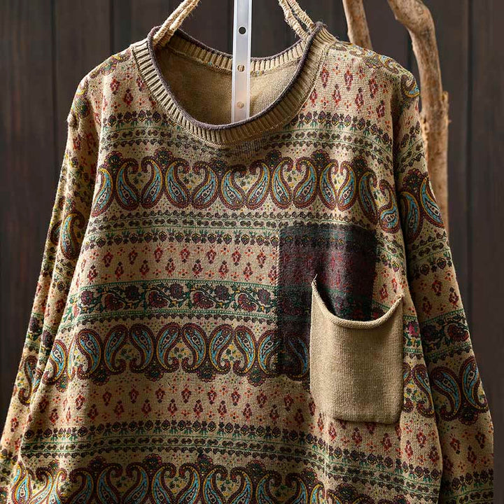 Buddha Stones ​​Herbstpflanzen-Blumenmuster Rundhalsausschnitt Langarm Damen Baumwollpullover mit Tasche - image 14