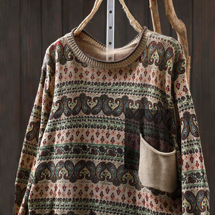 Buddha Stones ​​Herbstpflanzen-Blumenmuster Rundhalsausschnitt Langarm Damen Baumwollpullover mit Tasche - image 1