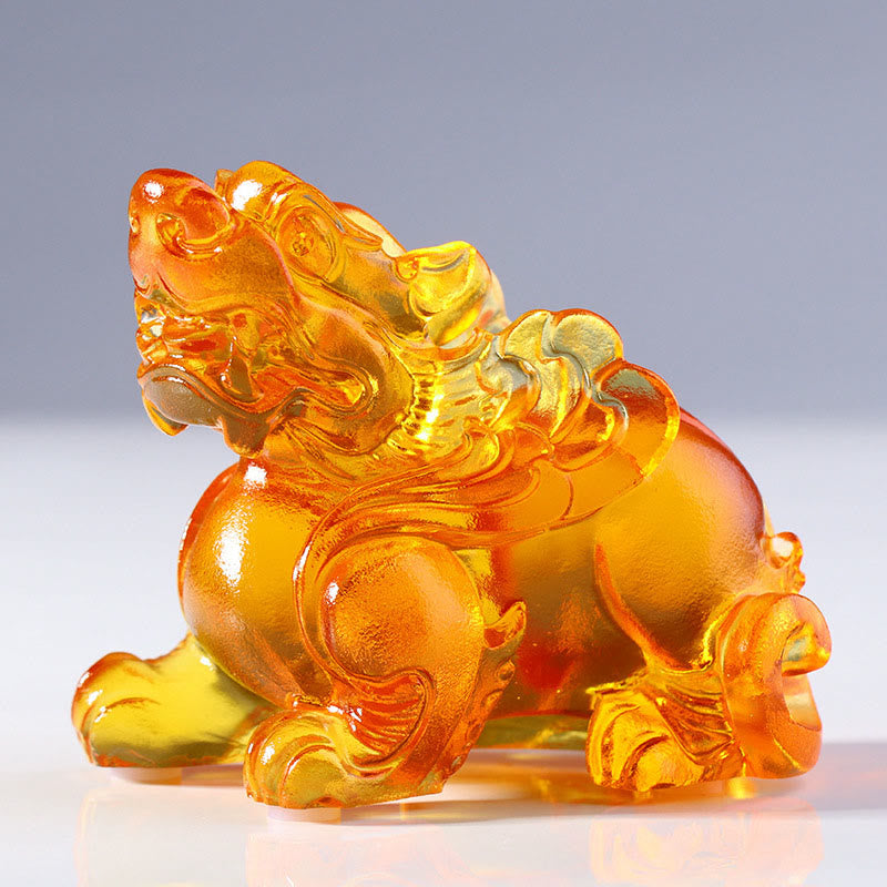 Buddha Stones, Liuli-Kristall, Pixiu – Glücksbringer für Zuhause - Gelbes weibliches Pixiu (rechte Pfote nach vorn) 8,5 x 5 x 7,5 cm - image 10