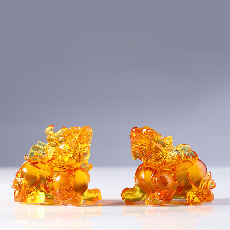 Buddha Stones, Liuli-Kristall, Pixiu – Glücksbringer für Zuhause - Ein gelbes Paar (Männchen und Weibchen) - image 11