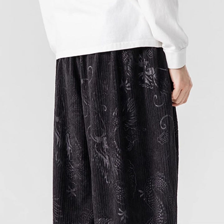 Buddha Stones ​​Winterdrachen-Phönix-Muster Baumwollcord Herren Haremshose mit Taschen - image 40