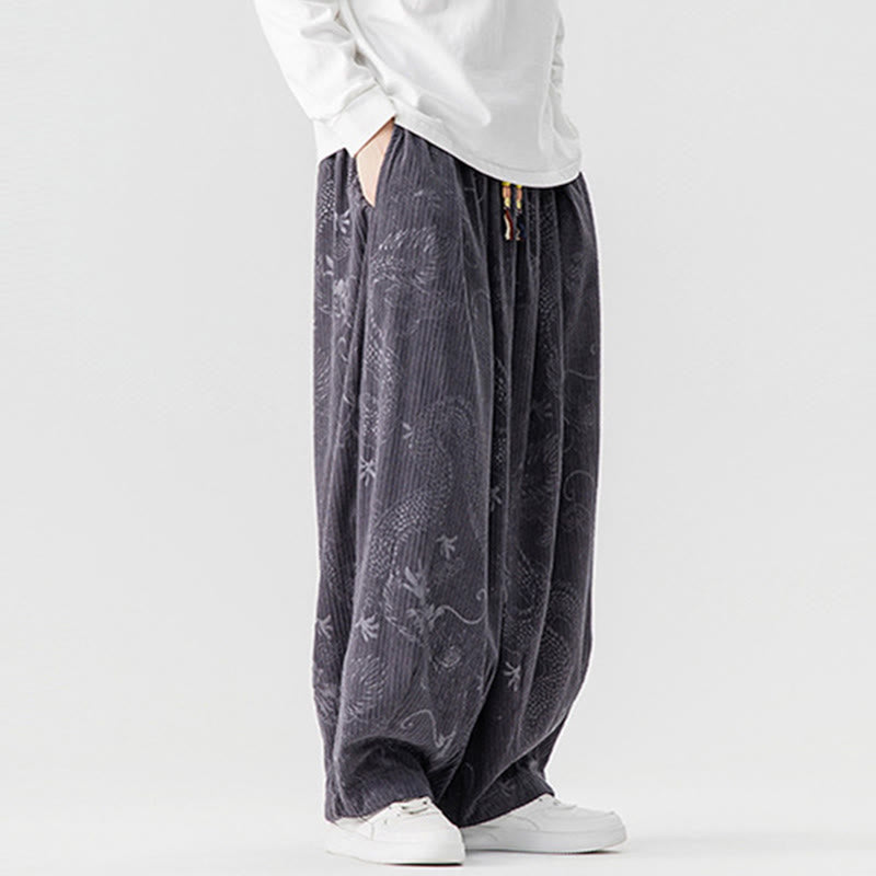 Buddha Stones ​​Winterdrachen-Phönix-Muster Baumwollcord Herren Haremshose mit Taschen - image 26