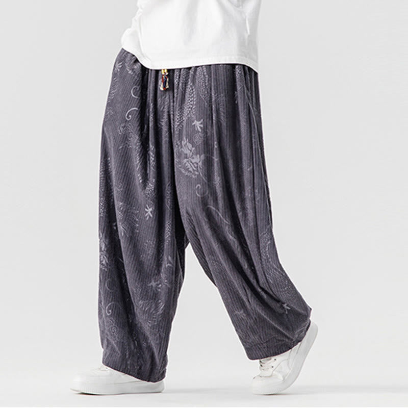 Buddha Stones ​​Winterdrachen-Phönix-Muster Baumwollcord Herren Haremshose mit Taschen - image 27