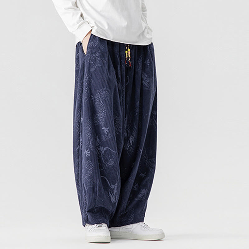 Buddha Stones ​​Winterdrachen-Phönix-Muster Baumwollcord Herren Haremshose mit Taschen - image 19