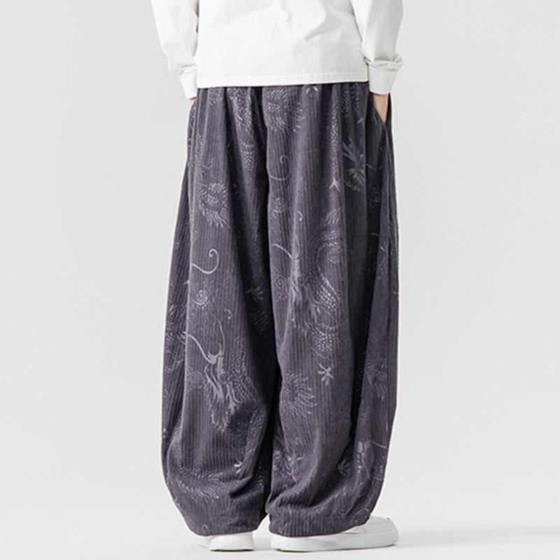 Buddha Stones ​​Winterdrachen-Phönix-Muster Baumwollcord Herren Haremshose mit Taschen - image 28