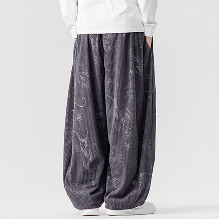 Buddha Stones ​​Winterdrachen-Phönix-Muster Baumwollcord Herren Haremshose mit Taschen - image 28
