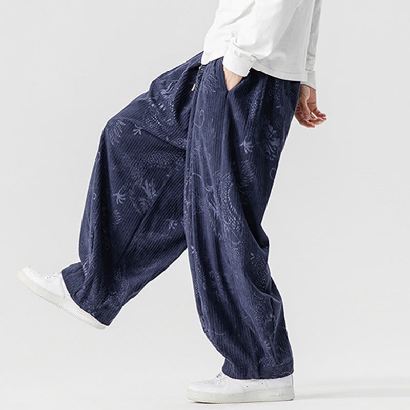 Buddha Stones ​​Winterdrachen-Phönix-Muster Baumwollcord Herren Haremshose mit Taschen - image 23