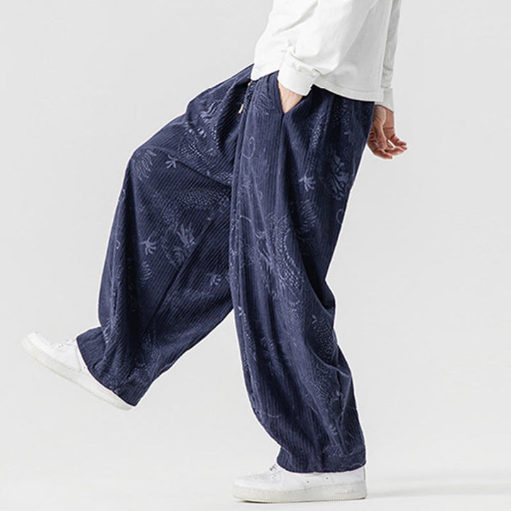 Buddha Stones ​​Winterdrachen-Phönix-Muster Baumwollcord Herren Haremshose mit Taschen - image 23