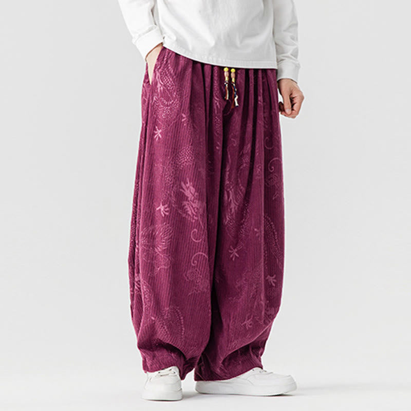 Buddha Stones ​​Winterdrachen-Phönix-Muster Baumwollcord Herren Haremshose mit Taschen - image 12