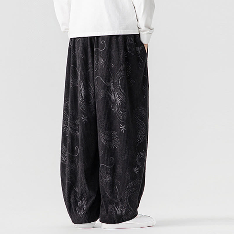 Buddha Stones ​​Winterdrachen-Phönix-Muster Baumwollcord Herren Haremshose mit Taschen - image 33