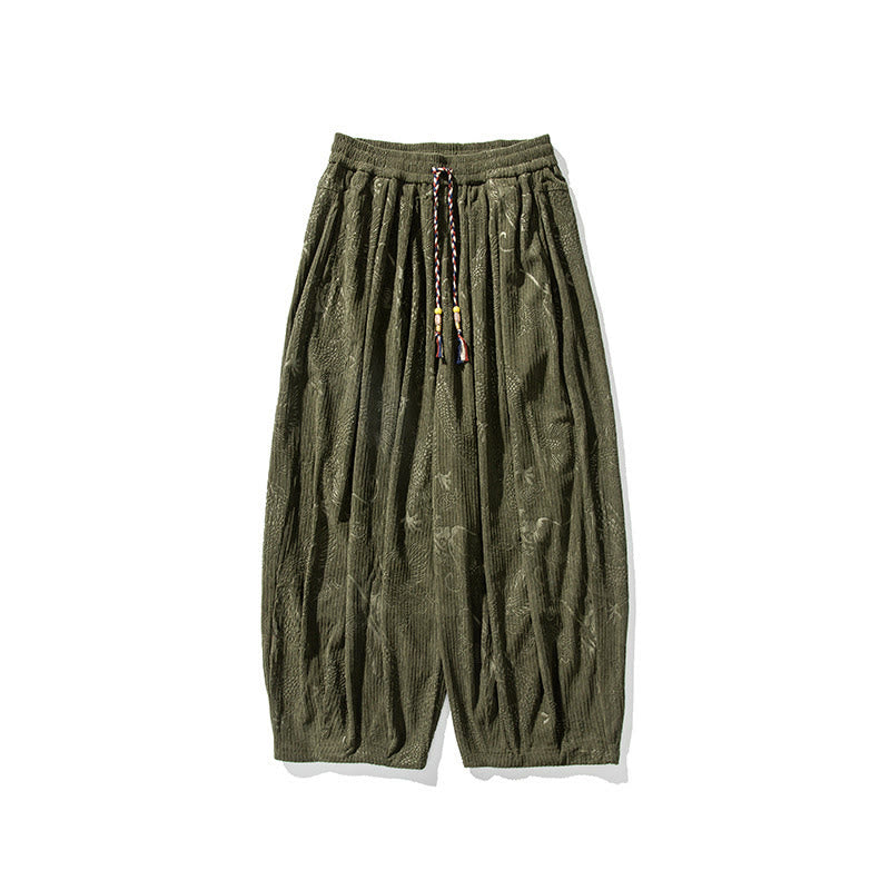Buddha Stones ​​Winterdrachen-Phönix-Muster Baumwollcord Herren Haremshose mit Taschen - image 8