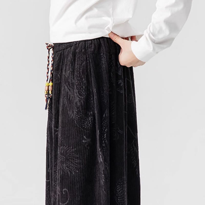 Buddha Stones ​​Winterdrachen-Phönix-Muster Baumwollcord Herren Haremshose mit Taschen - image 38