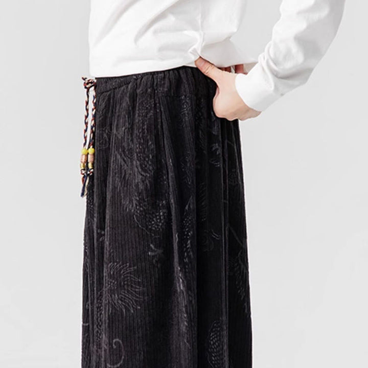 Buddha Stones ​​Winterdrachen-Phönix-Muster Baumwollcord Herren Haremshose mit Taschen - image 38