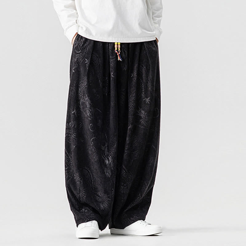 Buddha Stones ​​Winterdrachen-Phönix-Muster Baumwollcord Herren Haremshose mit Taschen - image 34