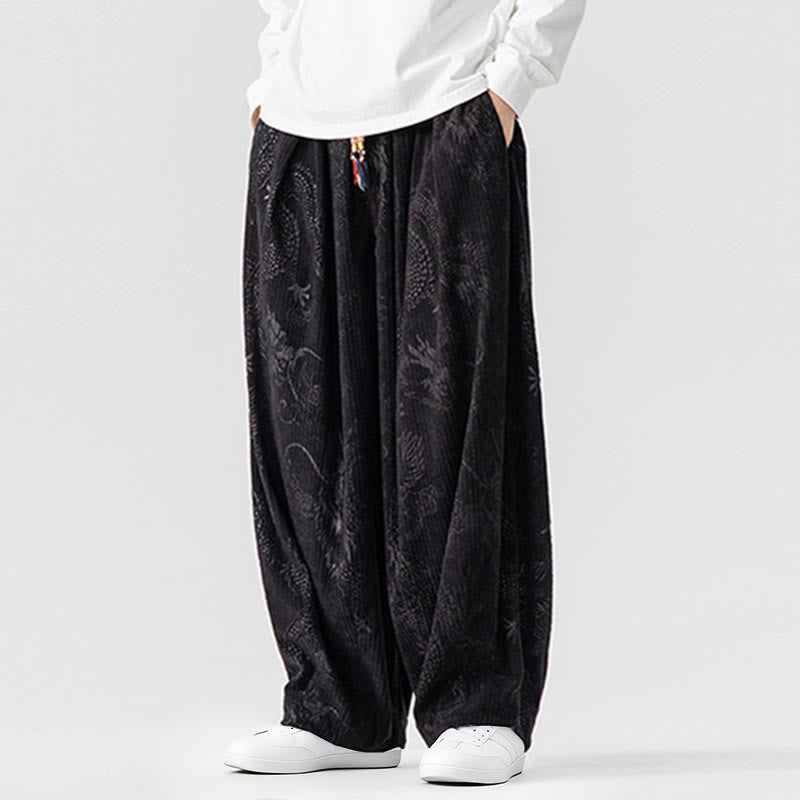 Buddha Stones ​​Winterdrachen-Phönix-Muster Baumwollcord Herren Haremshose mit Taschen - image 32