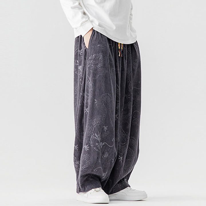 Buddha Stones ​​Winterdrachen-Phönix-Muster Baumwollcord Herren Haremshose mit Taschen - image 26