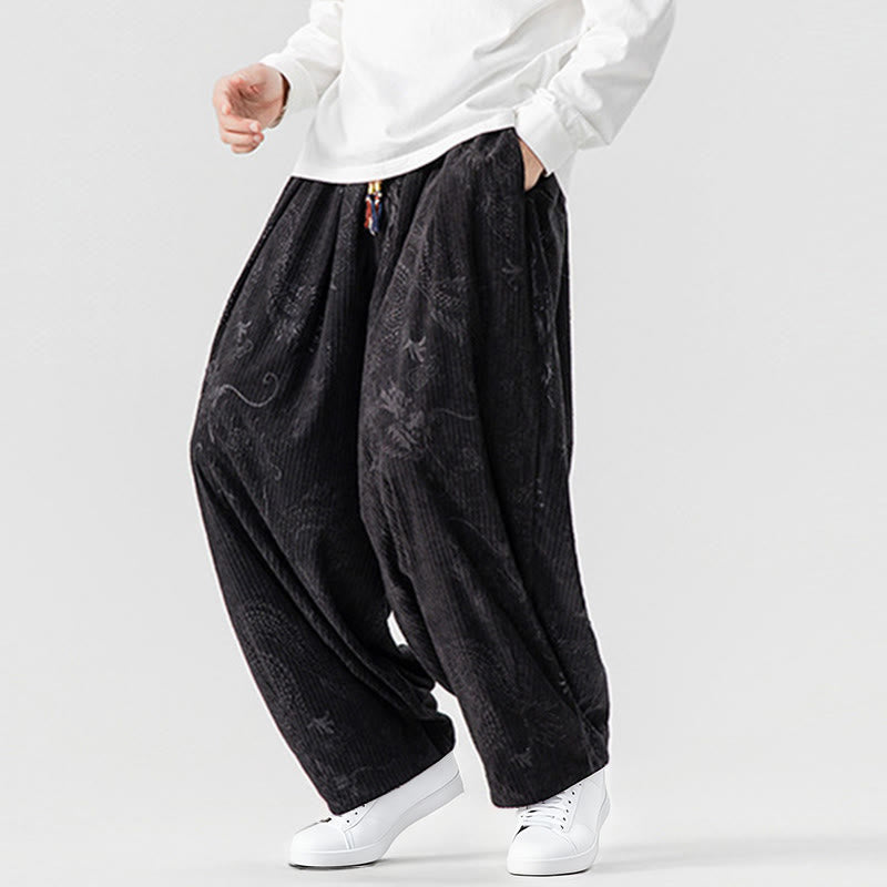 Buddha Stones ​​Winterdrachen-Phönix-Muster Baumwollcord Herren Haremshose mit Taschen - image 36