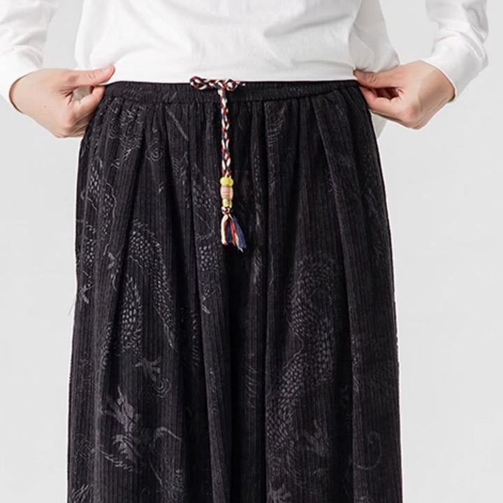 Buddha Stones ​​Winterdrachen-Phönix-Muster Baumwollcord Herren Haremshose mit Taschen - image 39