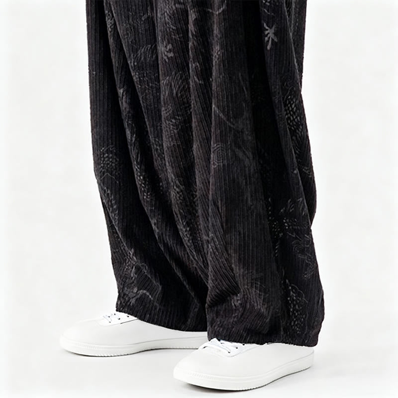 Buddha Stones ​​Winterdrachen-Phönix-Muster Baumwollcord Herren Haremshose mit Taschen - image 41