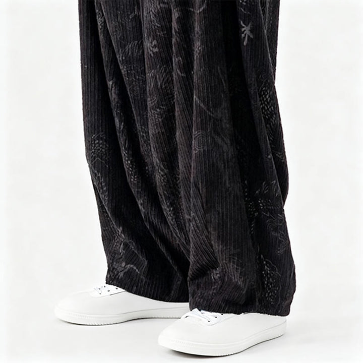 Buddha Stones ​​Winterdrachen-Phönix-Muster Baumwollcord Herren Haremshose mit Taschen - image 41