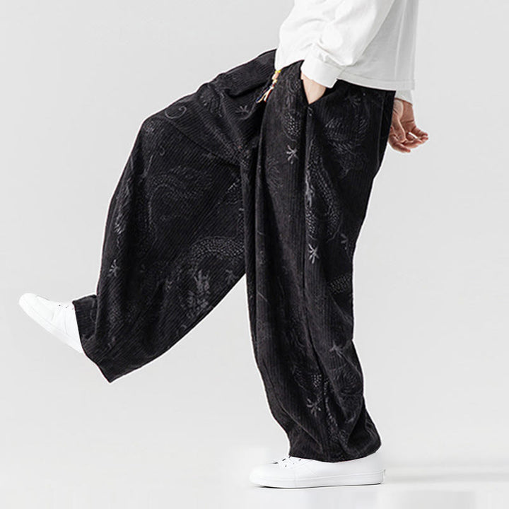 Buddha Stones ​​Winterdrachen-Phönix-Muster Baumwollcord Herren Haremshose mit Taschen - image 37