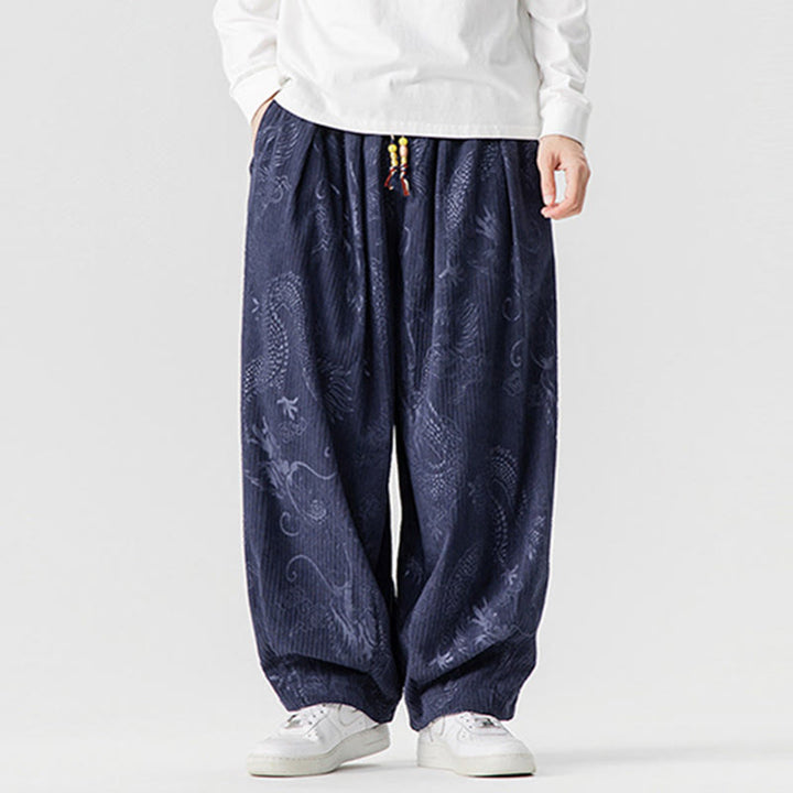 Buddha Stones ​​Winterdrachen-Phönix-Muster Baumwollcord Herren Haremshose mit Taschen - image 17