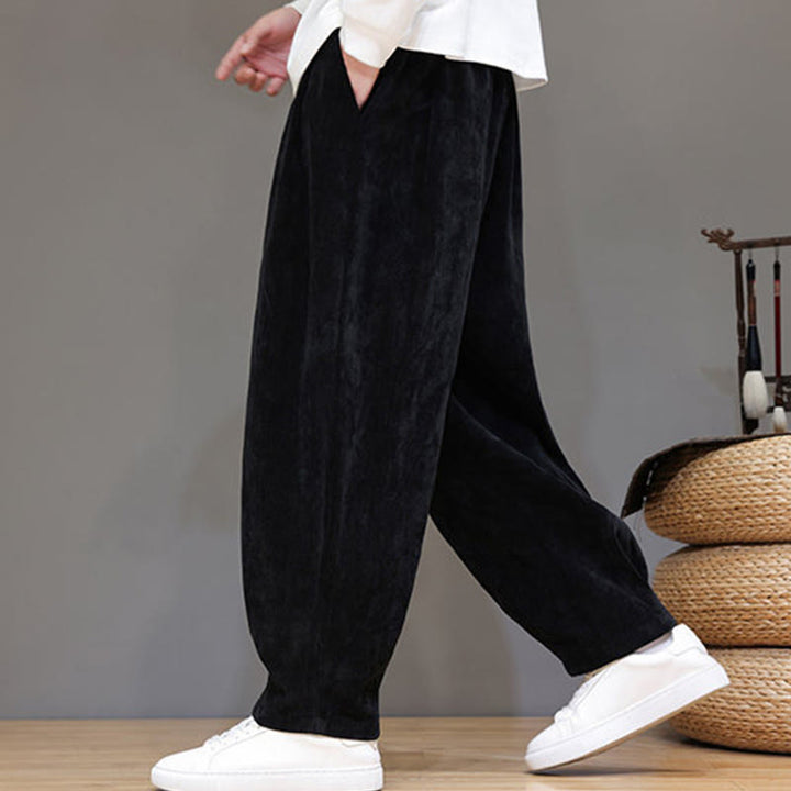 Buddha Stones Winter Reine Farbe Baumwolle Herren Haremshose Verdickt Fleecegefüttert Mit Taschen - image 12