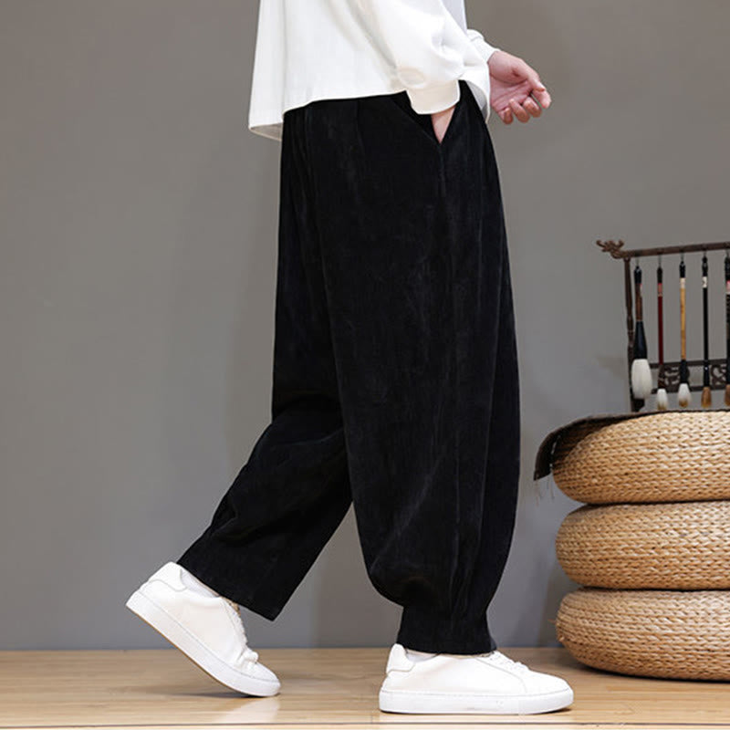 Buddha Stones Winter Reine Farbe Baumwolle Herren Haremshose Verdickt Fleecegefüttert Mit Taschen - image 13