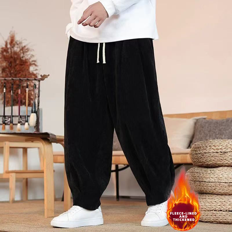 Buddha Stones Winter Reine Farbe Baumwolle Herren Haremshose Verdickt Fleecegefüttert Mit Taschen - Schwarz (mit Fleece gefüttert) - US/ UK/AU46, EU56 (5XL) - image 27