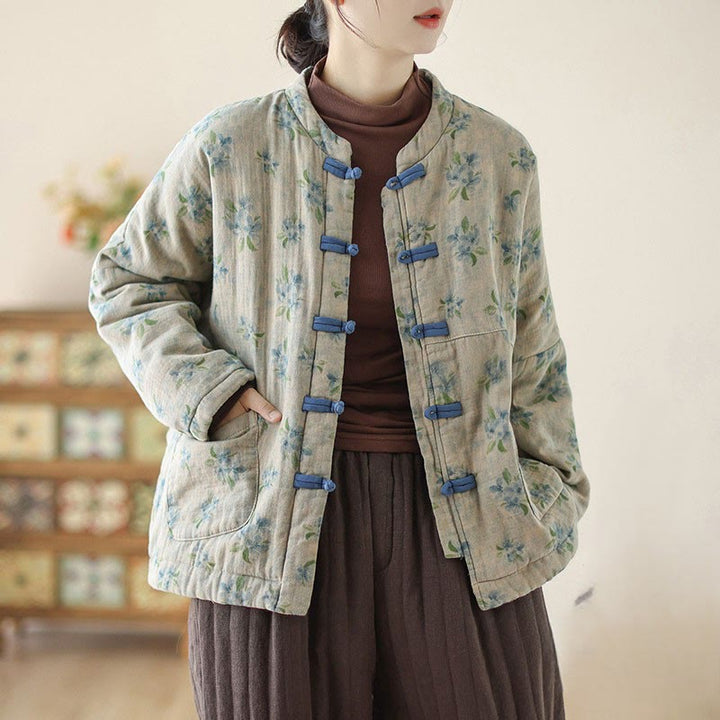 Buddha Stones Damen Langarm-Thermojacke aus Baumwolle mit Blumenmuster und Taschen - SteelBlue - US14, UK/AU18, EU46 (2XL) - image 11