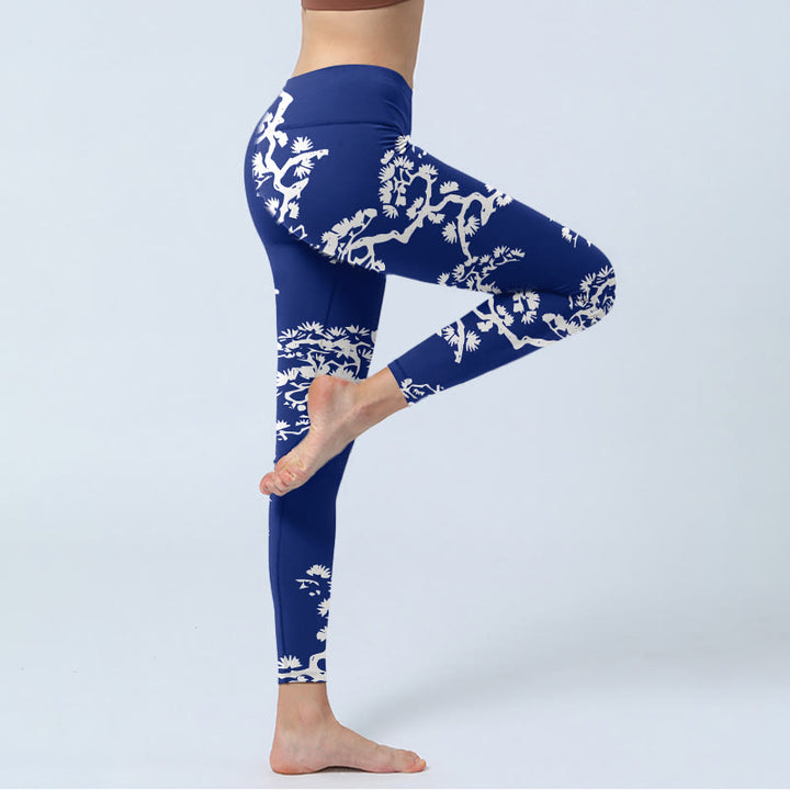 Leggings mit Buddha Stones und Kiefernbaum-Silhouette-Muster, Damen-Yogahose - image 4