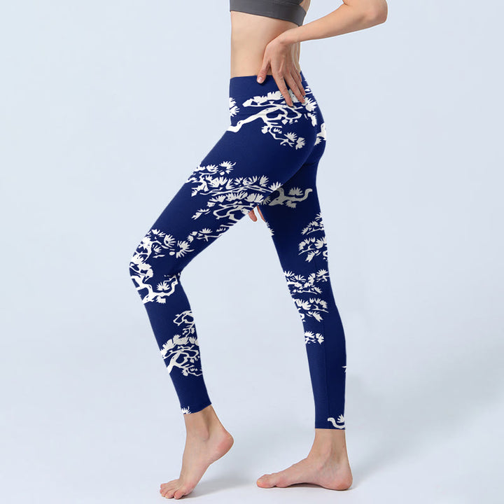 Leggings mit Buddha Stones und Kiefernbaum-Silhouette-Muster, Damen-Yogahose - image 2