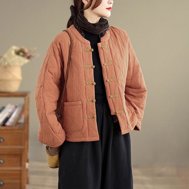 Buddha Stones Damen-Tai-Chi-Zen-Jacke mit langen Ärmeln, einfarbig, wattiert, mit Taschen - Koralle - US14, UK/AU18, EU46 (2XL) - image 0