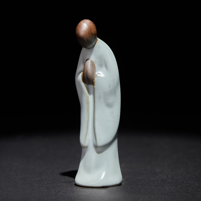 Buddha Stones Meditationsmönch-Keramikstatue – Ruhe und Gelassenheit als Heimdekoration - Graue Schleife 2*2*7cm - image 0