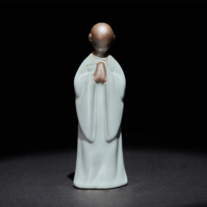 Buddha Stones Meditationsmönch-Keramikstatue – Ruhe und Gelassenheit als Heimdekoration - Graue Kontemplation 3*3*9,5 cm - image 8