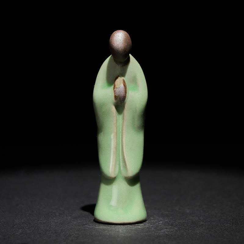 Buddha Stones Meditationsmönch-Keramikstatue – Ruhe und Gelassenheit als Heimdekoration - Grüne Schleife 2*2*7,5cm - image 25