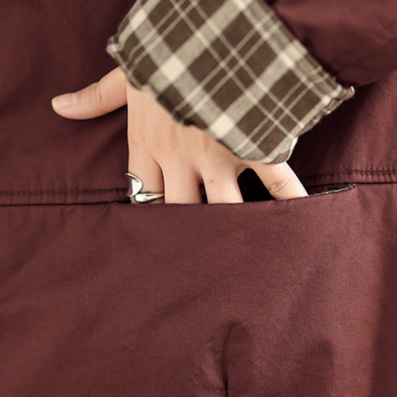 Damen-Kapuzenjacke mit Buddha Stones -Karomuster, langärmelig, aus dicker Baumwolle, mit Taschen - image 10