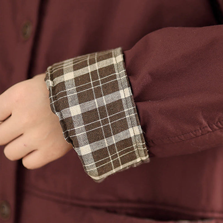 Damen-Kapuzenjacke mit Buddha Stones -Karomuster, langärmelig, aus dicker Baumwolle, mit Taschen - image 12