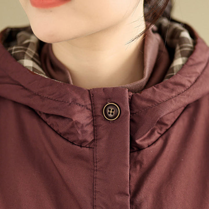 Damen-Kapuzenjacke mit Buddha Stones -Karomuster, langärmelig, aus dicker Baumwolle, mit Taschen - image 9