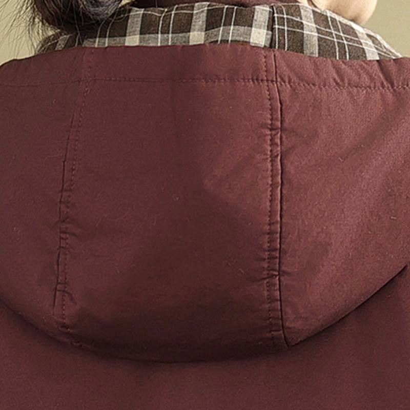 Damen-Kapuzenjacke mit Buddha Stones -Karomuster, langärmelig, aus dicker Baumwolle, mit Taschen - image 11