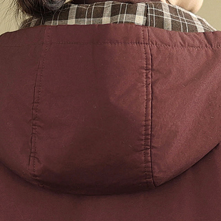 Damen-Kapuzenjacke mit Buddha Stones -Karomuster, langärmelig, aus dicker Baumwolle, mit Taschen - image 11