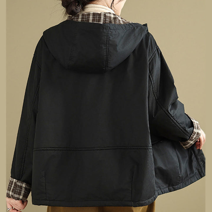 Damen-Kapuzenjacke mit Buddha Stones -Karomuster, langärmelig, aus dicker Baumwolle, mit Taschen - image 18