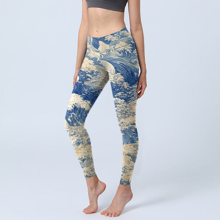 Leggings mit Buddha Stones und Meereswellenmuster, Damen-Yogahose - Königsblau - US18, UK/AU22, EU50 (4XL) - image 0