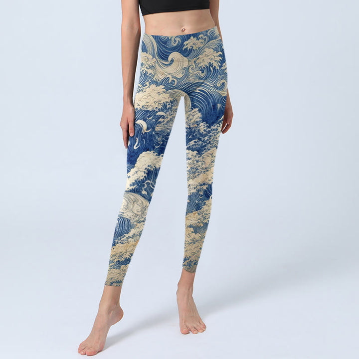 Leggings mit Buddha Stones und Meereswellenmuster, Damen-Yogahose - image 5