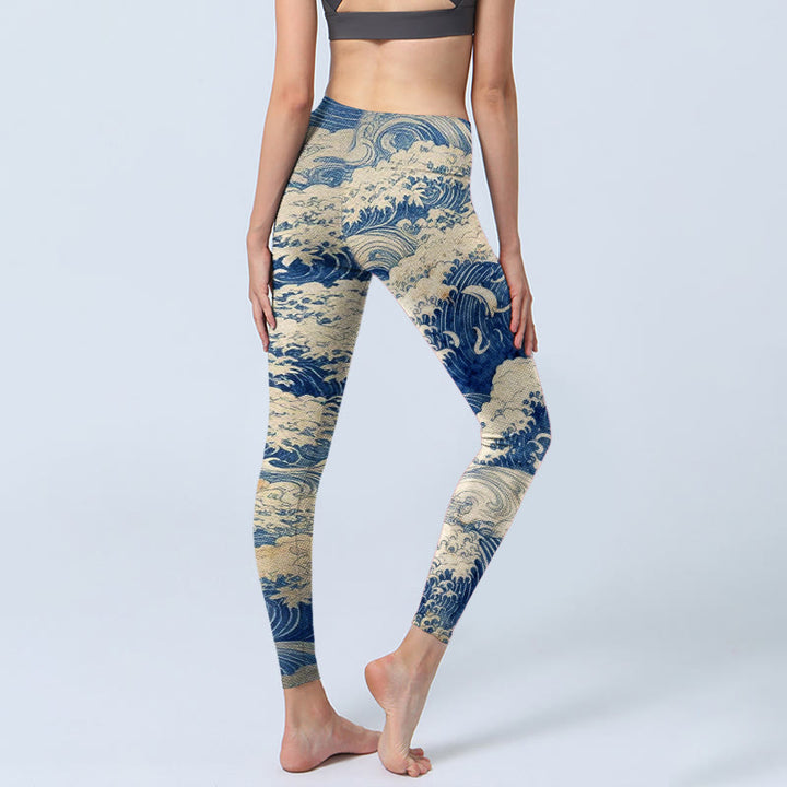 Leggings mit Buddha Stones und Meereswellenmuster, Damen-Yogahose - image 3