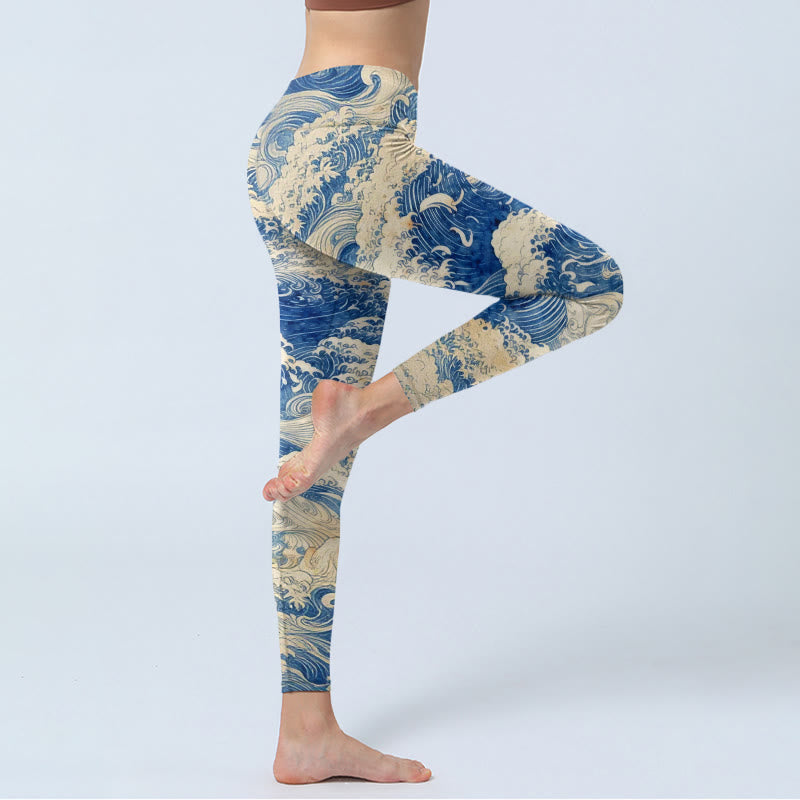 Leggings mit Buddha Stones und Meereswellenmuster, Damen-Yogahose - image 4