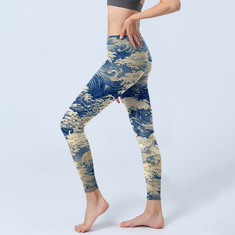 Leggings mit Buddha Stones und Meereswellenmuster, Damen-Yogahose - image 2