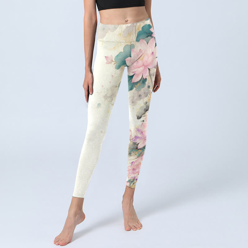 Leggings mit Buddha Stones, Lotusblüten- und Blättermuster, Damen-Yogahosen - image 5